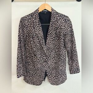 Express Women’s Linen Blend Leopard Print Boyfriend Blazer